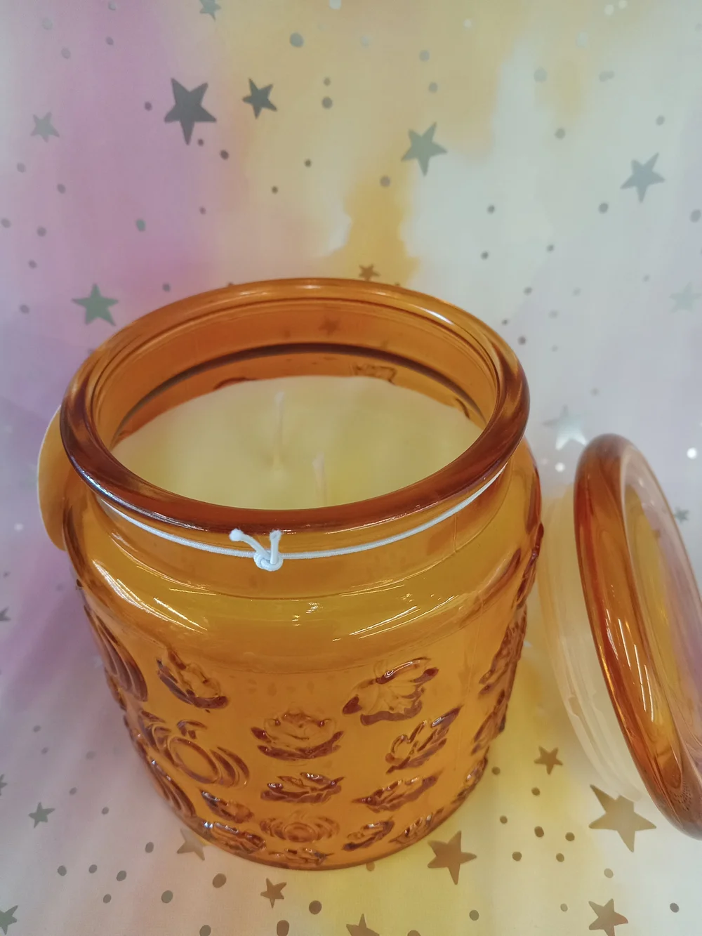 Amber Glass Pumpkin Embossed Jar with Lid